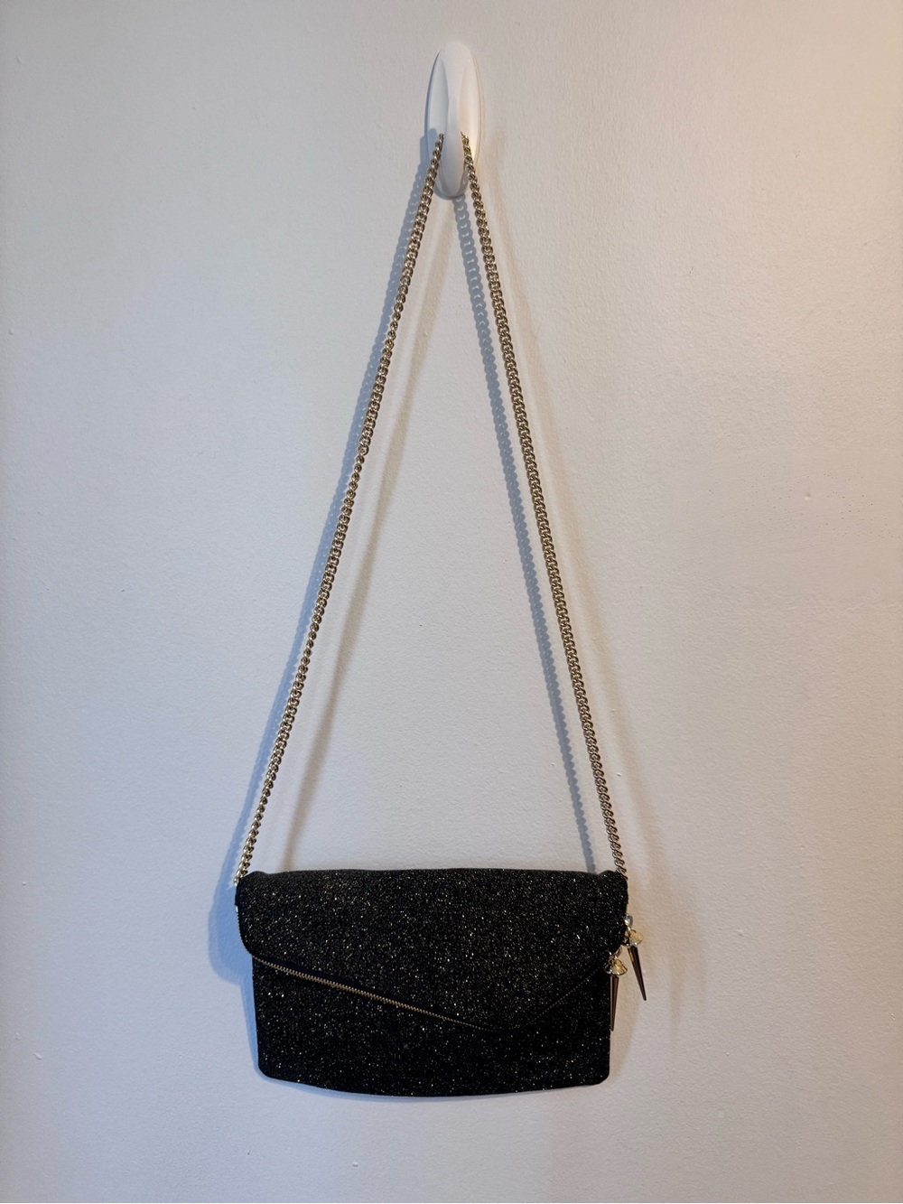 RARE Henri Bendel Black Glitter Shimmer Crossbody Clutch Bag OS